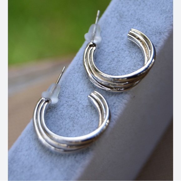Silver Tri Hoops - Picture 3 of 6